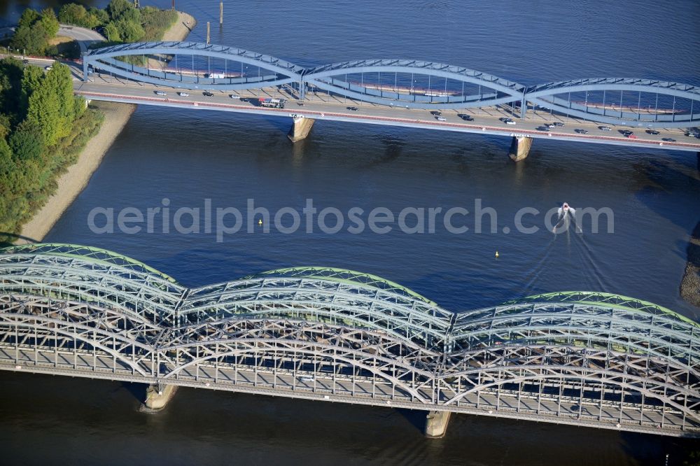 Hamburg from the bird's eye view: Bridge Freihafenelbbruecke and Neu Elbbruecke in Hamburg-Mitte / Kleiner Grasbrook. A project of the Hamburg Port Authority HPA