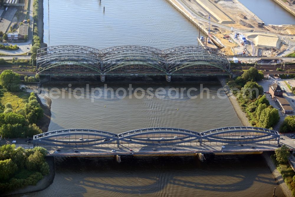 Aerial photograph Hamburg - Bridge Freihafenelbbruecke and Neu Elbbruecke in Hamburg-Mitte / Kleiner Grasbrook. A project of the Hamburg Port Authority HPA