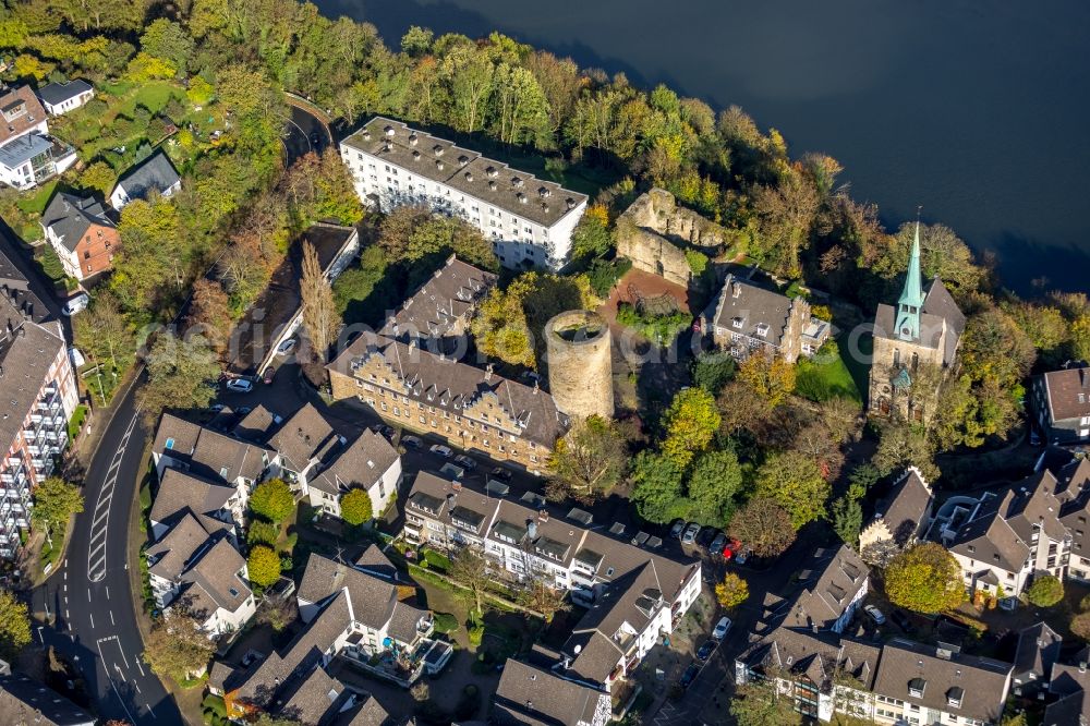 Wetter (Ruhr) from above - View of the castle of Wetter and the catholic church of st.Peter and Paul in the state North Rhine-Westphalia