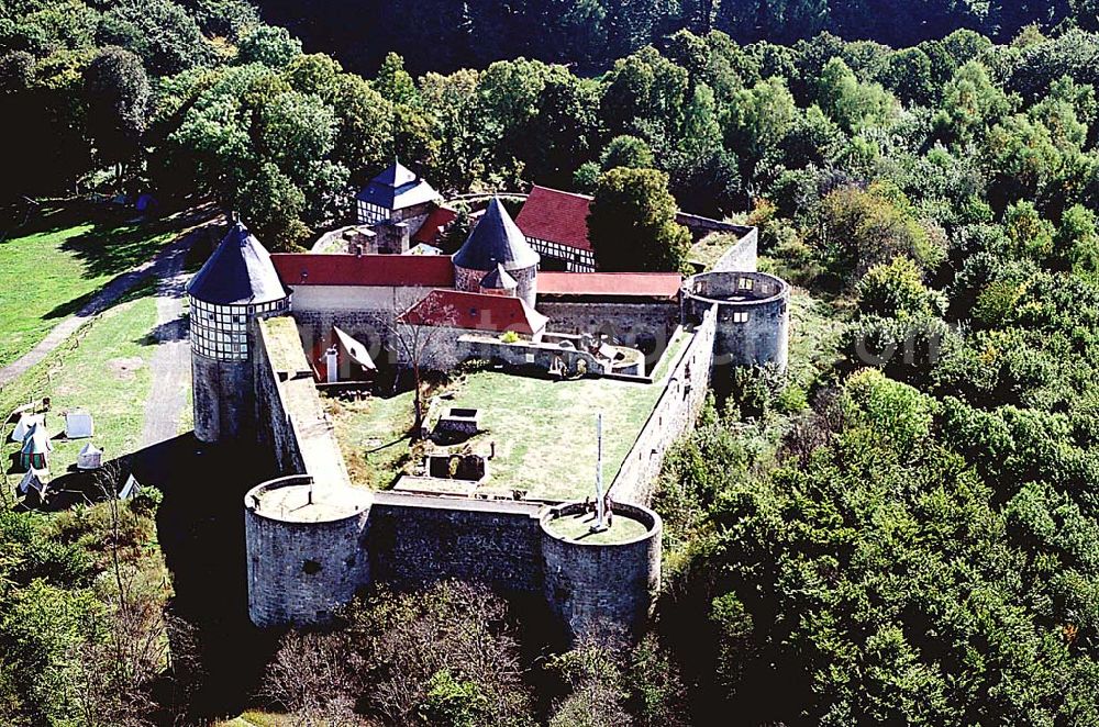 Grebenau in Hessen am Wolfersberg from above - Freiherr von Dörnberg'sche Stiftung Burg Herzberg, Jürgen Frhr. von Dörnberg, (Burghauptmann) Forsthof Huhnstadt, 36287 Breitenbach/H., Tel.: 06675/512, Fax 1634, Mobil-Tel.: 0171/3641786 stiftung@burg-herzberg.de