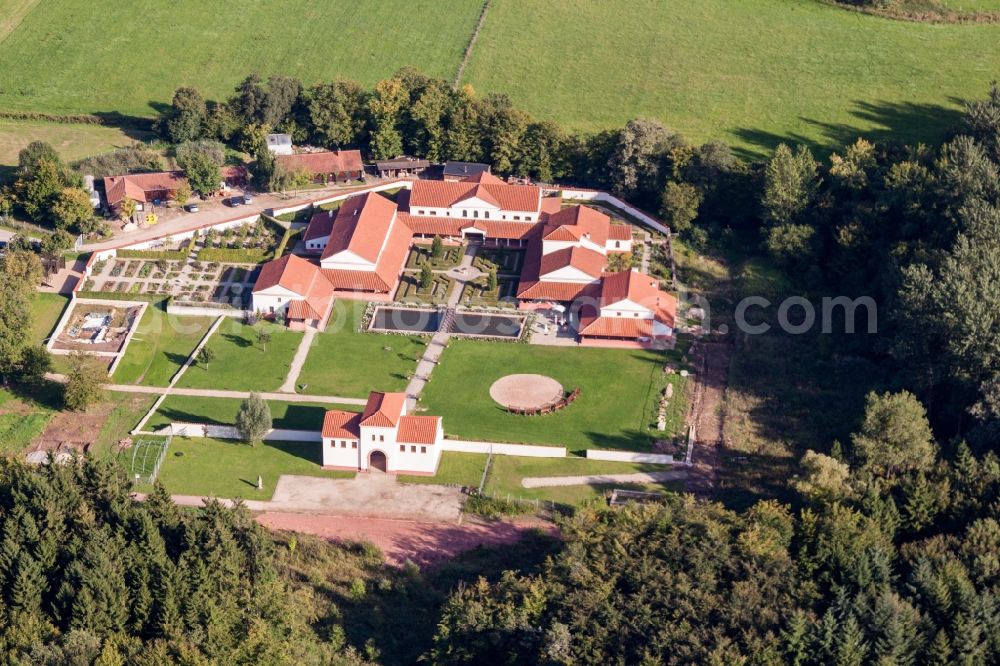 Aerial image Perl - Exposure of archaeological excavation sites on the area of the Archaeological park Roman Villa Borg in Perl in the state Saarland, Germany