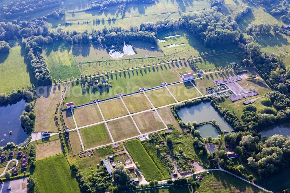 Reinheim from above - Exposure of archaeological excavation sites on the area Europaeischen Kulturpark Bliesbruck-Reinheim in Reinheim in the state Saarland, Germany