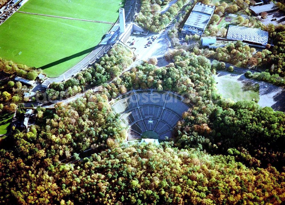 Berlin from above - Open-air stage of the Waldbuehne Berlin on Glockenturmstrasse in Berlin in Germany