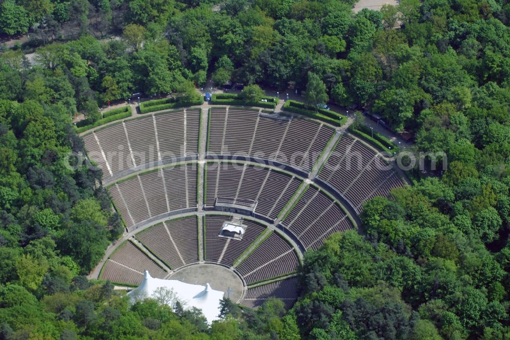 Berlin from the bird's eye view: Open-air stage of the Waldbuehne Berlin on Glockenturmstrasse in Berlin in Germany