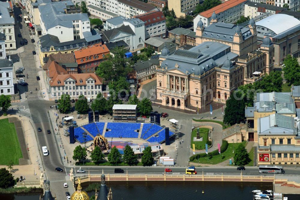 Schwerin from above - Building of the concert hall and theater playhouse in Schwerin in the state Mecklenburg - Western Pomerania