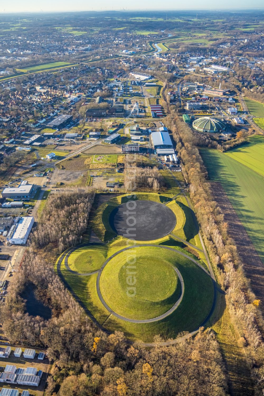 Dorsten from the bird's eye view: Construction of the building of the open-air theater on Gelaende of Zeche Fuerst Leopold in Dorsten at Ruhrgebiet in the state North Rhine-Westphalia, Germany