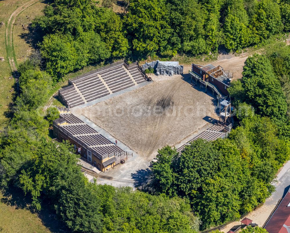 Aerial photograph Elspe - Construction of the building of the open-air theater Naturbuehne in Lennestadt in the state North Rhine-Westphalia, Germany