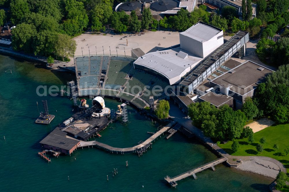 Aerial image Bregenz - Construction of the building of the open-air theater Seebuehne Bregenz in Bregenz at Bodensee in Vorarlberg, Austria