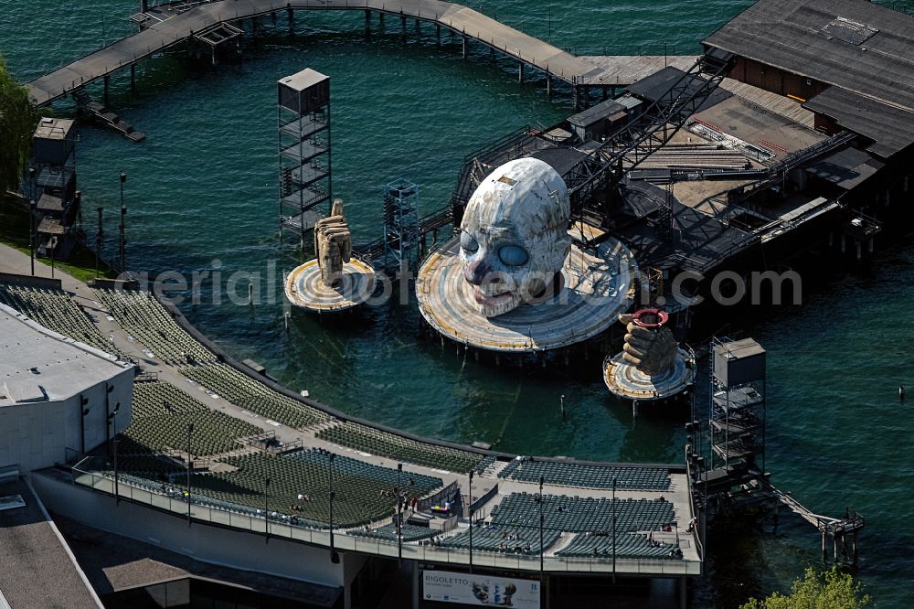 Bregenz from above - Construction of the building of the open-air theater Seebuehne Bregenz in Bregenz at Bodensee in Vorarlberg, Austria