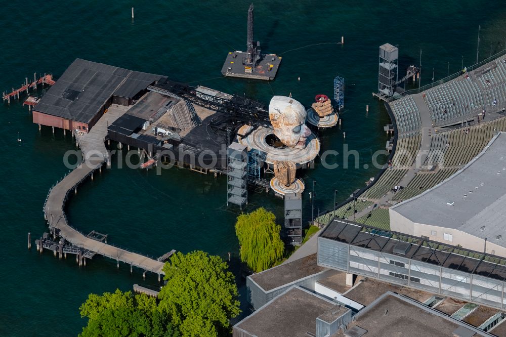 Aerial image Bregenz - Construction of the building of the open-air theater Seebuehne Bregenz in Bregenz at Bodensee in Vorarlberg, Austria