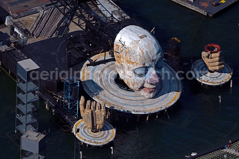 Aerial photograph Bregenz - Construction of the building of the open-air theater Seebuehne Bregenz in Bregenz at Bodensee in Vorarlberg, Austria