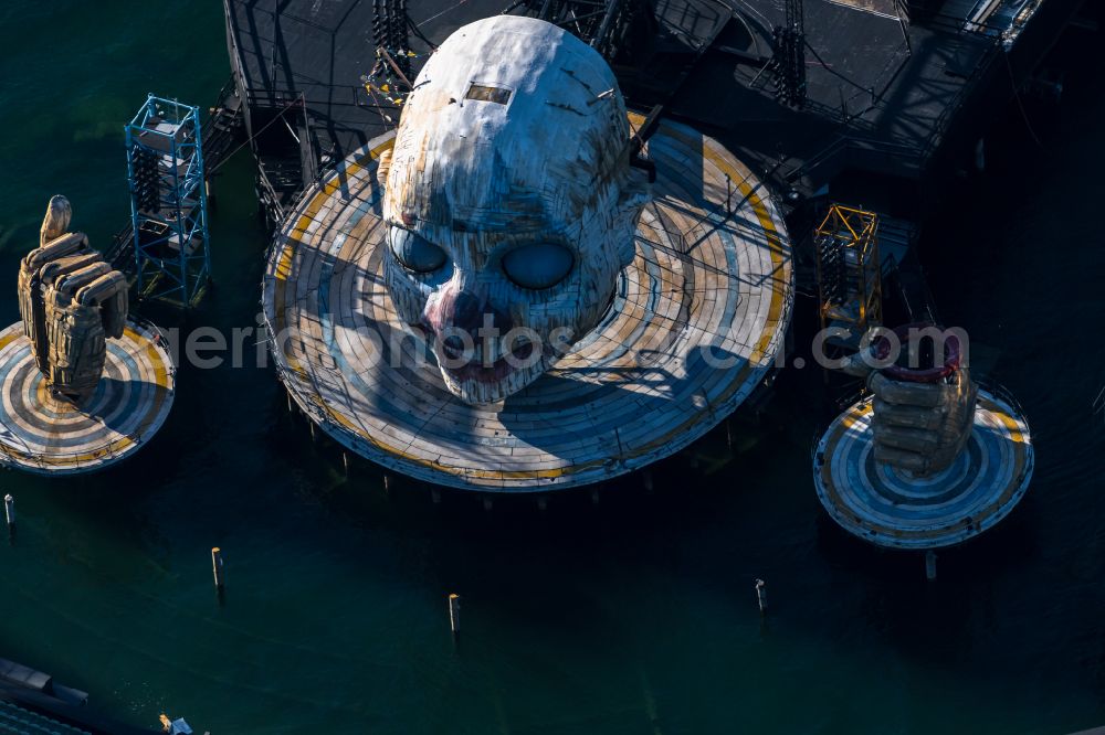 Aerial photograph Bregenz - Construction of the building of the open-air theater Seebuehne Bregenz in Bregenz at Bodensee in Vorarlberg, Austria