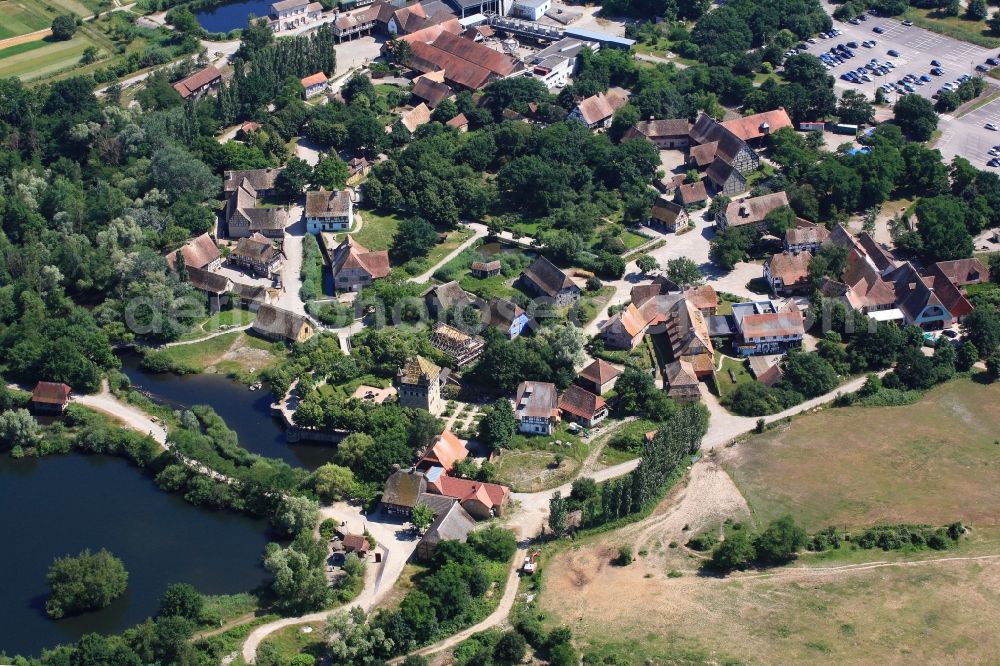 Aerial photograph Ungersheim - Amusement and leisure park in the Ecomusee Ungersheim in France in Alsace is an outdoor museum with half-timbered houses, pets and historic craft