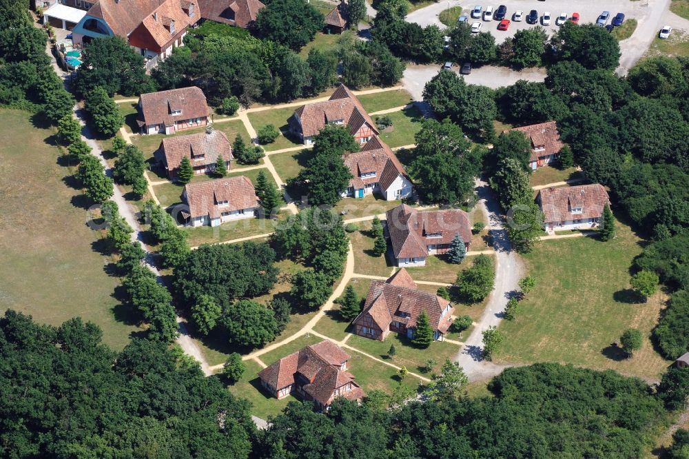 Ungersheim from above - Amusement and leisure park in the Ecomusee Ungersheim in France in Alsace is an outdoor museum with half-timbered houses, pets and historic craft