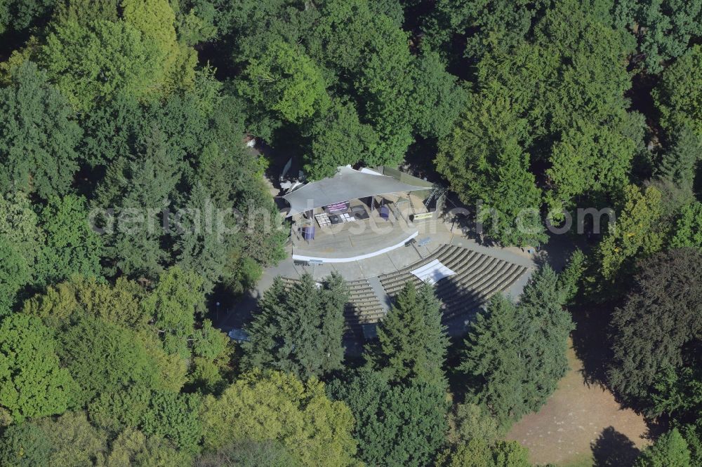 Berlin from above - Open air stage Parkbuehne Biesdorf in the castle park of Biesdorf in the district of Marzahn-Hellersdorf in Berlin