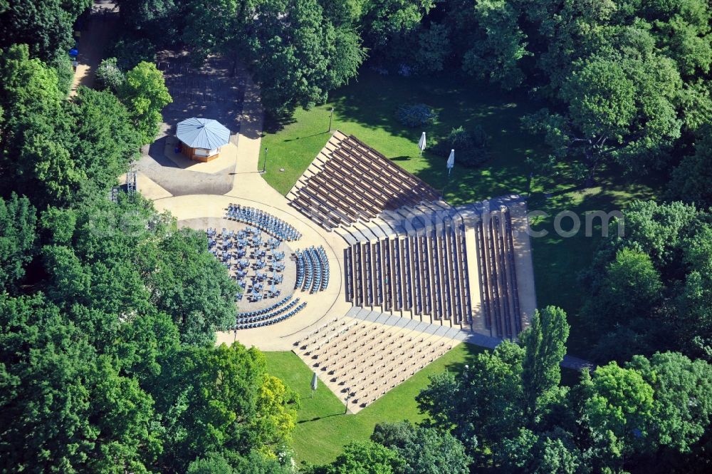 Aerial image Berlin - Open Air Cinema in the public park Friedrichshain