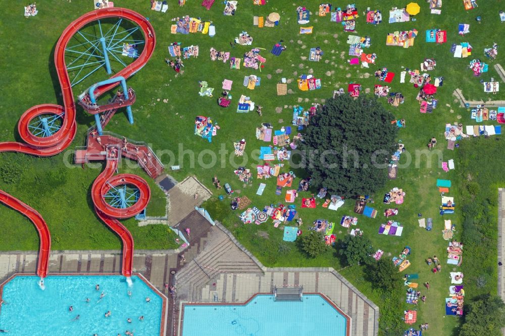 Aerial image Herten - View of the waterpark Copa Ca Backum in Herten in the state North Rhine-Westphalia. The Copa Ca Backum contains open-air pools, indoor swimming pool; saunas and wellness