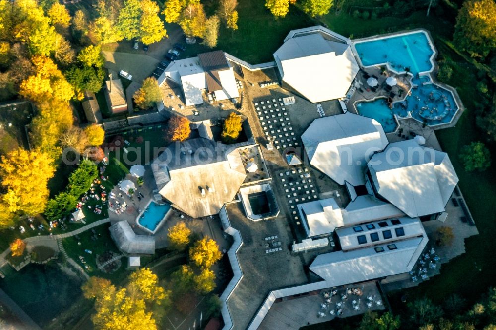 Aerial image Freiburg im Breisgau - Spa and swimming pools at the swimming pool of the leisure facility Keidel Mineral-Thermalbad Freiburg An den Heilquellen in the district Sankt Georgen in Freiburg im Breisgau in the state Baden-Wurttemberg, Germany