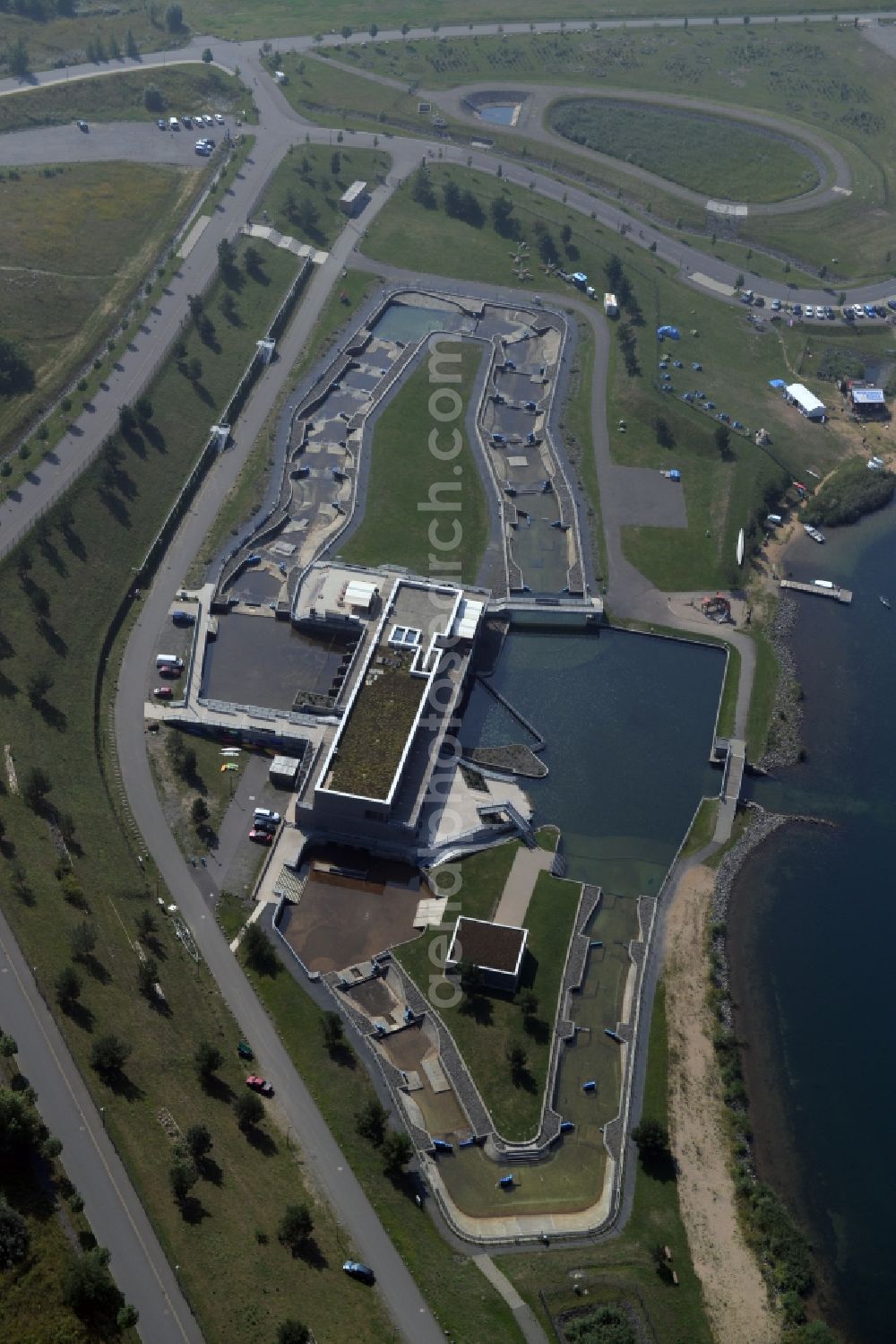 Markkleeberg from above - Recreational facility - Amusement Park Kanupark Markkleeberg in Markkleeberg in the state Saxony