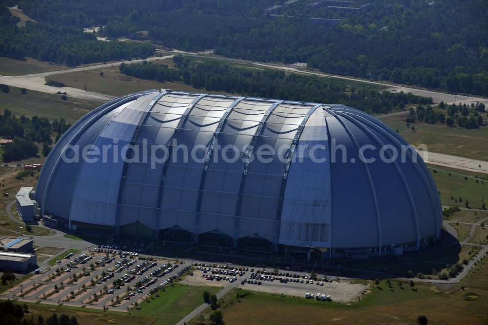 Krausnick from the bird's eye view: Tthe amusement park Tropical Islands in the former Chargolifterhalle in Krausnick Half / in the state of Brandenburg. The former CargoLifter airship hangar (called Aerium) is the largest self-supporting hall in the earth