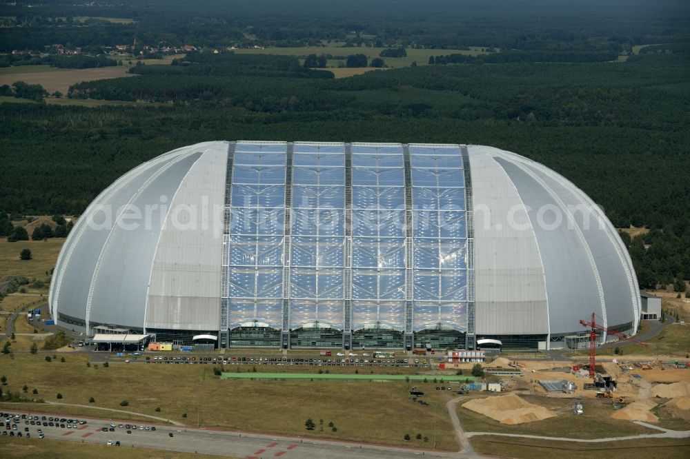 Halbe from the bird's eye view: Tthe amusement park Tropical Islands in the former Chargolifterhalle in Krausnick Half / in the state of Brandenburg. The former CargoLifter airship hangar (called Aerium) is the largest self-supporting hall in the earth