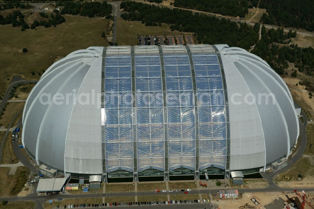 Halbe from the bird's eye view: Tthe amusement park Tropical Islands in the former Chargolifterhalle in Krausnick Half / in the state of Brandenburg. The former CargoLifter airship hangar (called Aerium) is the largest self-supporting hall in the earth