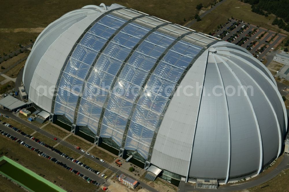 Aerial image Halbe - Tthe amusement park Tropical Islands in the former Chargolifterhalle in Krausnick Half / in the state of Brandenburg. The former CargoLifter airship hangar (called Aerium) is the largest self-supporting hall in the earth