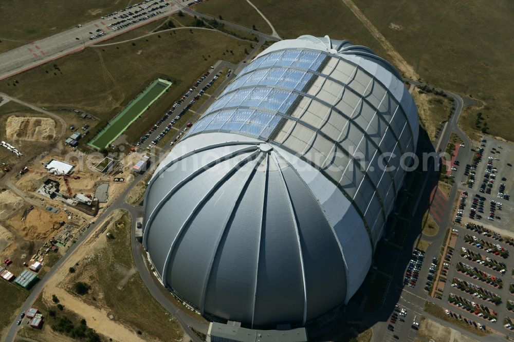 Halbe from the bird's eye view: Tthe amusement park Tropical Islands in the former Chargolifterhalle in Krausnick Half / in the state of Brandenburg. The former CargoLifter airship hangar (called Aerium) is the largest self-supporting hall in the earth