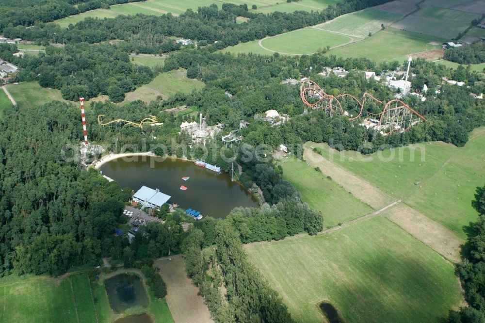 Haßloch from the bird's eye view: Theme Park Holiday Park GmbH on the outskirts of forests and fields of Hassloch in the state of Rhineland-Palatinate