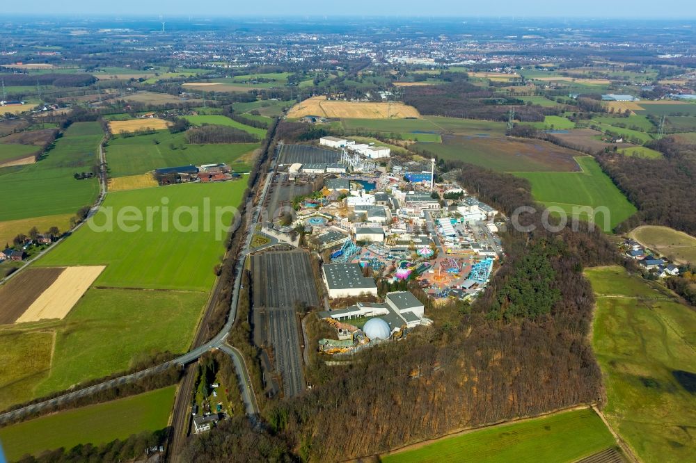 Aerial image Kirchhellen - Fun Park Movie Park Germany in Kirchhellen in the state of North Rhine-Westphalia. The movie and film themed fun park is closed for the winter