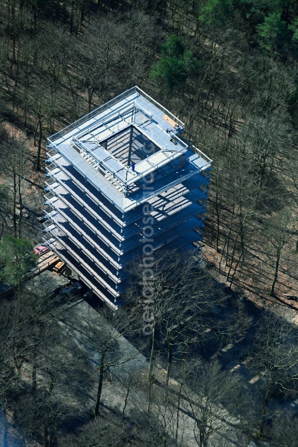 Heringsdorf from the bird's eye view: Leisure Centre - Amusement Park treetop path with observation tower in Heringsdorf on the island of Usedom in the state Mecklenburg - Western Pomerania, Germany