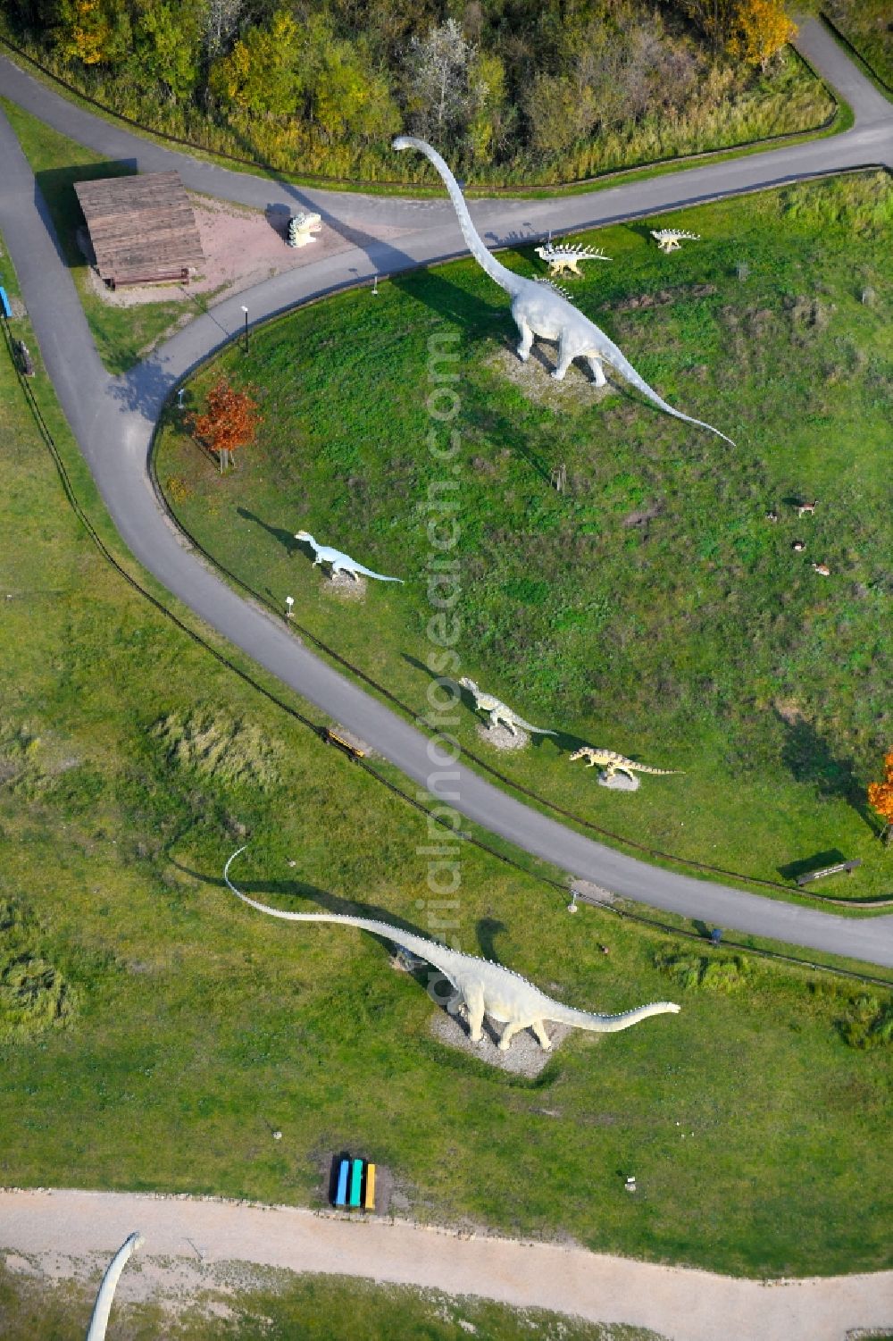 Aerial image Germendorf - Leisure Centre - Amusement Park Dinopark Germendorf An den Waldseen in Oranienburg in the state Brandenburg, Germany