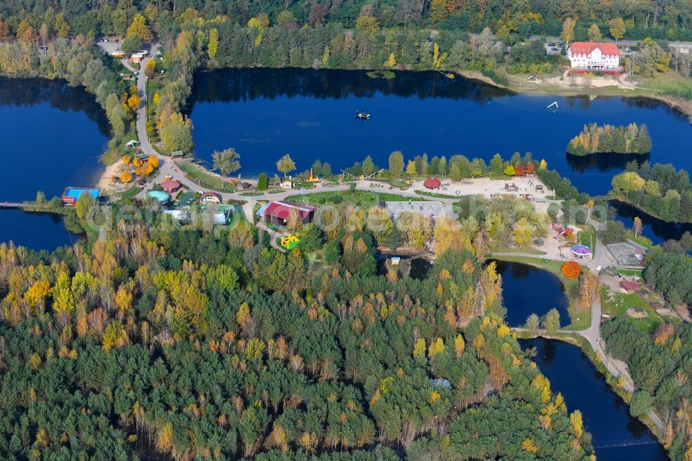 Germendorf from the bird's eye view: Leisure Centre - Amusement Park Dinopark Germendorf An den Waldseen in Oranienburg in the state Brandenburg, Germany