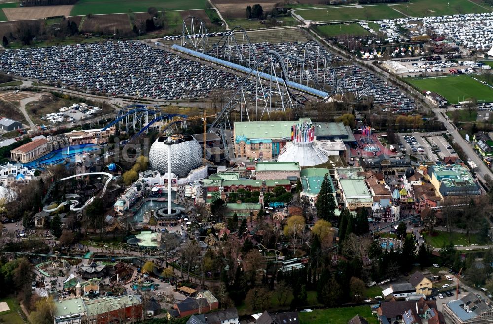 Rust from above - Leisure Centre - Amusement Park Europa Park Rust in Baden in Rust in the state Baden-Wuerttemberg, Germany