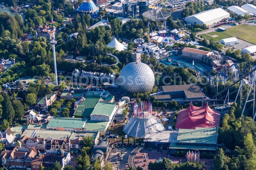 Aerial image Rust - Leisure Centre - Amusement Park Europa-Park on street Europa-Park-Strasse in Rust in the state Baden-Wurttemberg, Germany