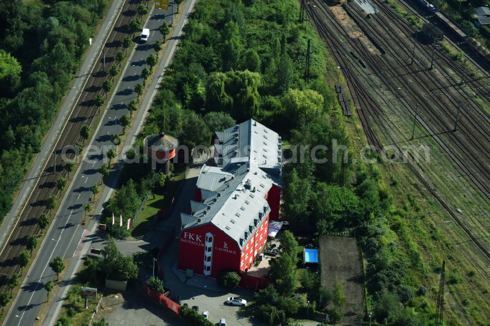 Leipzig from above - Leisure Centre - Amusement Park FKK Saunaclub Laufhaus on Torhauer Strasse in Leipzig in the state Saxony