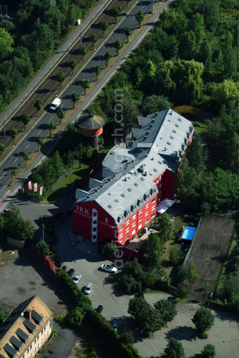 Aerial image Leipzig - Leisure Centre - Amusement Park FKK Saunaclub Laufhaus on Torhauer Strasse in Leipzig in the state Saxony