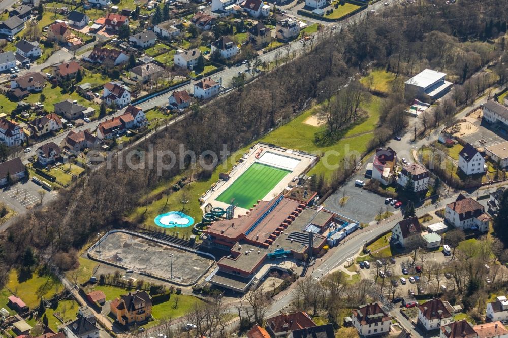 Bad Wildungen from above - Leisure Centre - Amusement Park Freizeitanlage Heloponte in Bad Wildungen in the state Hessen, Germany