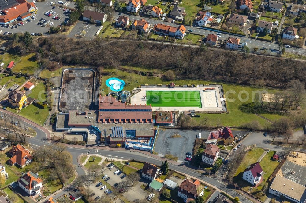 Bad Wildungen from the bird's eye view: Leisure Centre - Amusement Park Freizeitanlage Heloponte in Bad Wildungen in the state Hessen, Germany