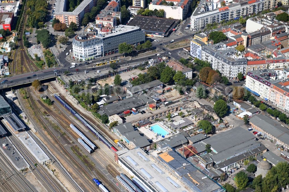 Berlin from above - Leisure Centre - Amusement Park Haubentaucher on Revaler Strasse in the district Friedrichshain in Berlin, Germany