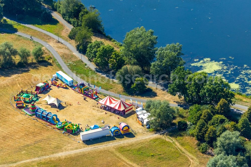 Witten from above - Leisure Centre - Amusement Park a bouncy castle landscape on the shores of Lake Oelbach in Witten in the state North Rhine-Westphalia