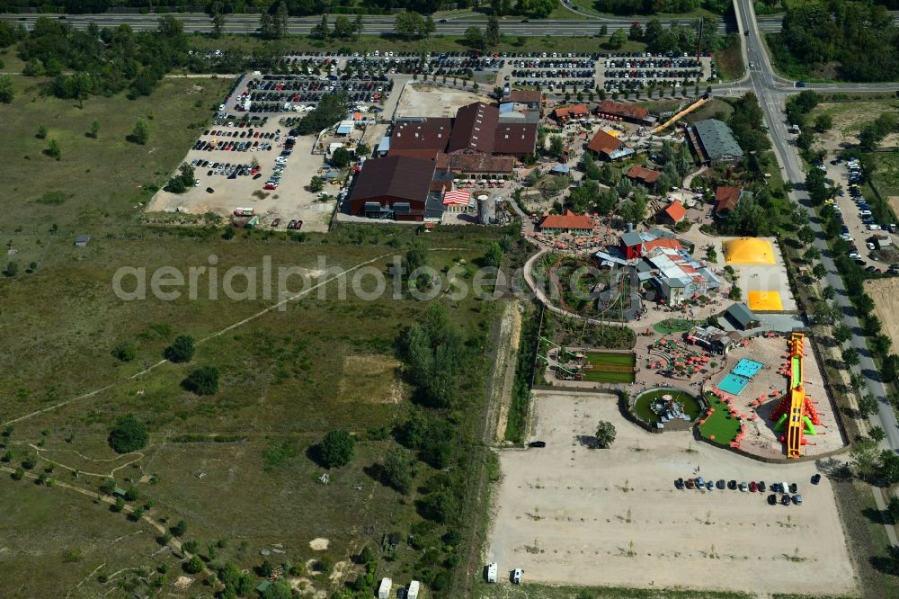 Wustermark from above - Leisure Centre - Amusement Park Karls Freizeitpark Zur Doebritzer Heide in the district Elstal in Wustermark in the state Brandenburg, Germany