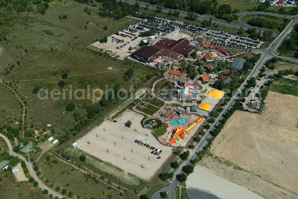 Wustermark from the bird's eye view: Leisure Centre - Amusement Park Karls Freizeitpark Zur Doebritzer Heide in the district Elstal in Wustermark in the state Brandenburg, Germany