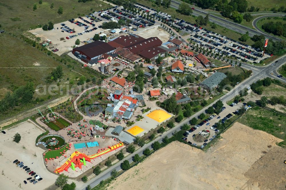 Aerial image Wustermark - Leisure Centre - Amusement Park Karls Freizeitpark Zur Doebritzer Heide in the district Elstal in Wustermark in the state Brandenburg, Germany