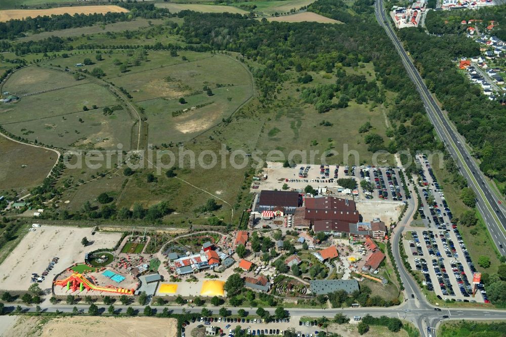 Wustermark from above - Leisure Centre - Amusement Park Karls Freizeitpark Zur Doebritzer Heide in the district Elstal in Wustermark in the state Brandenburg, Germany