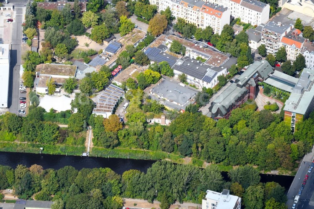 Berlin from above - Leisure Centre - Amusement Park Kinderbauernhof NUSZ - ufaFabrik on Viktoriastrasse in the district Tempelhof in Berlin, Germany