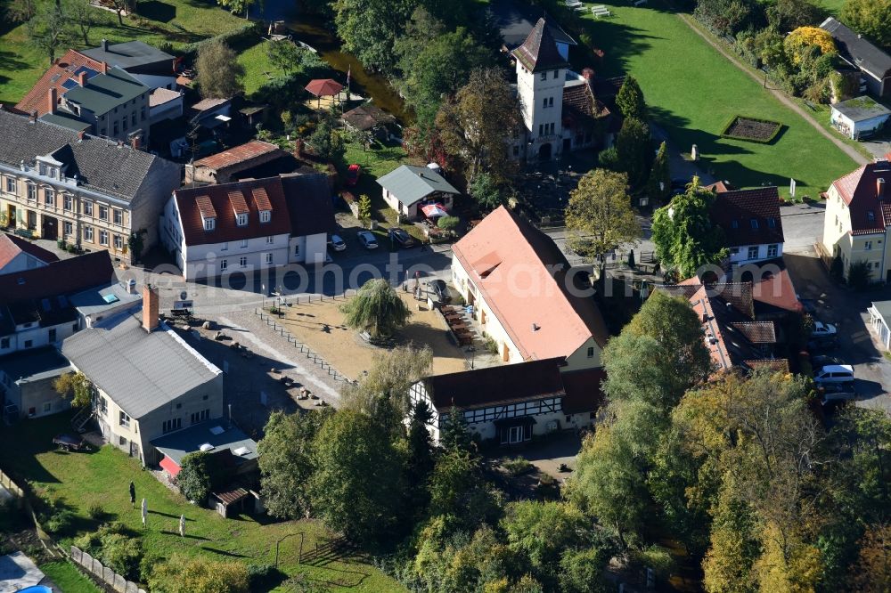 Buckow (Märkische Schweiz) from above - Building of the cinema - movie theater Parklichtspiele Buckow on Wriezener Strasse in Buckow (Maerkische Schweiz) in the state Brandenburg, Germany