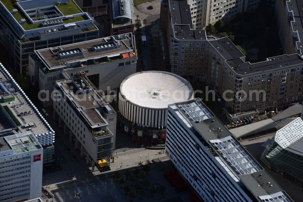 Dresden from the bird's eye view: Building of the cinema - movie theater Cineplex-Rundkino Dresden on Prager Str.asse in Dresden in the state Saxony