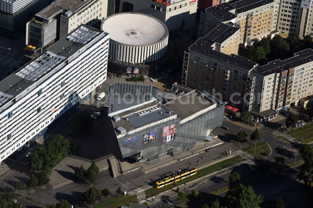 Dresden from the bird's eye view: Building of the cinema - movie theater Cineplex-Rundkino Dresden on Prager Str.asse in Dresden in the state Saxony