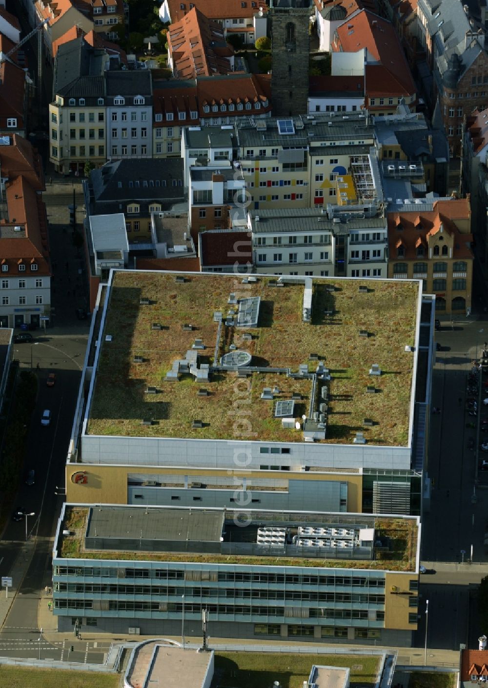 Erfurt from above - Building of the cinema - movie theater CineStar Erfurt on Hirschlachufer in Erfurt in the state Thuringia